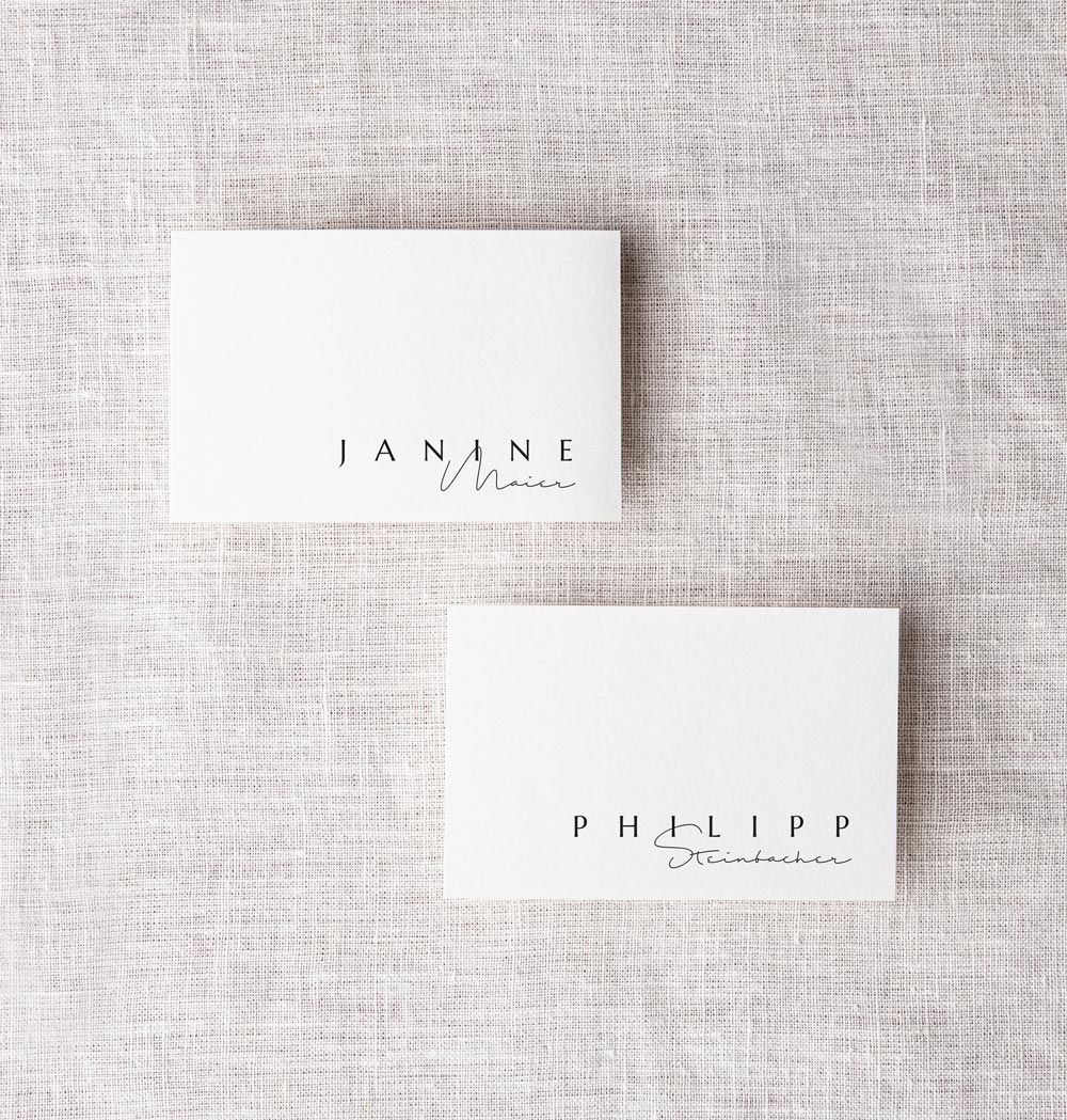 Hochzeitspapeterie: Namenskärtchen mit Gästenamen modernes Design minimalistisch
