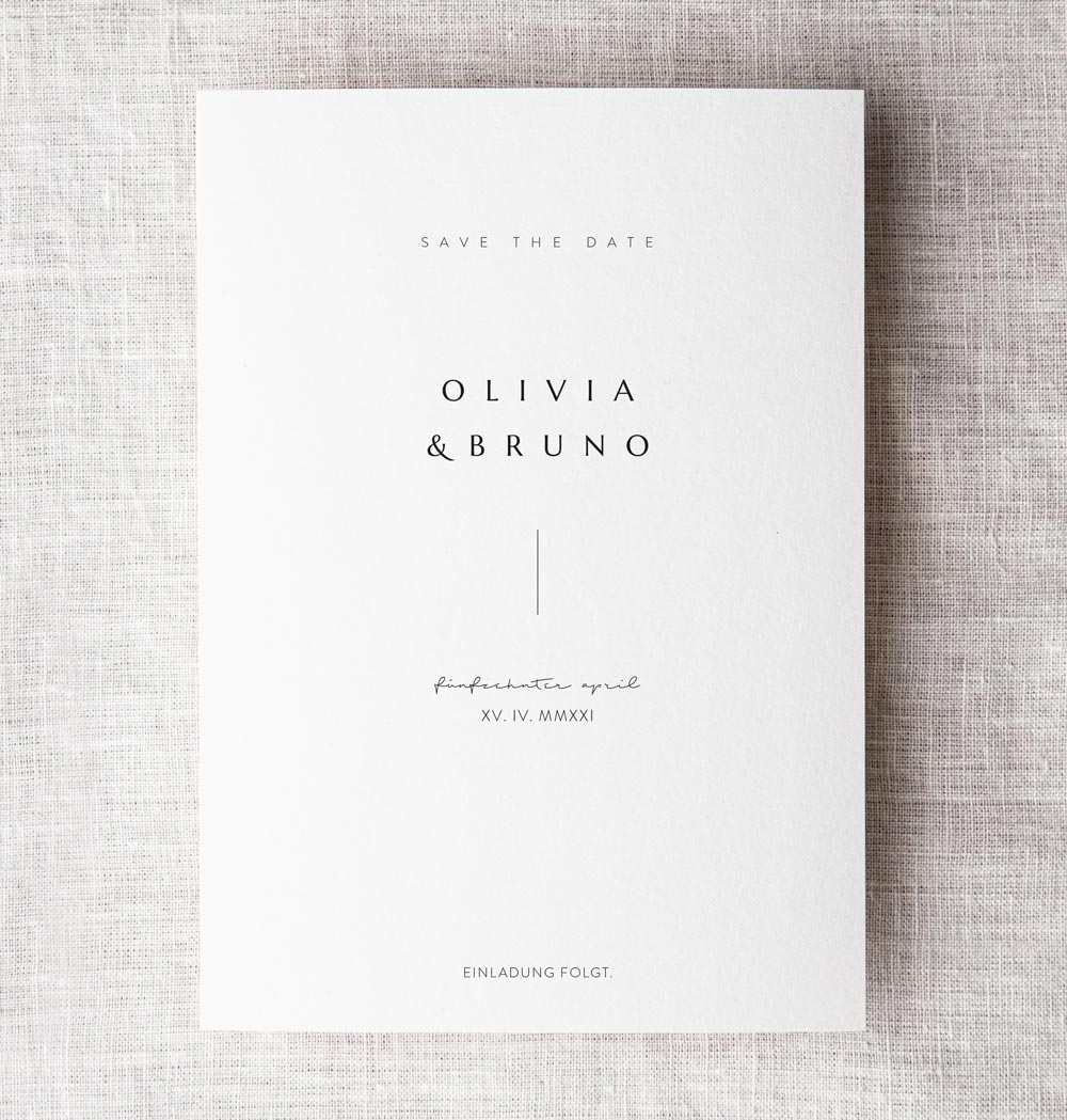 Hochzeitspapeterie: Moderne Save The Date Karte mit minimalistischem Design