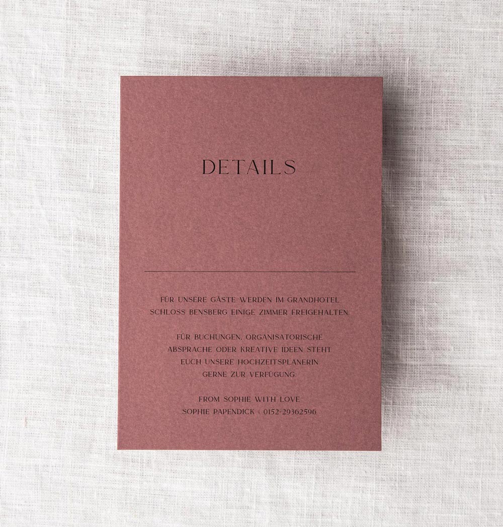 Hochzeitspapeterie: Moderne Detailkarte zur Hochzeitseinladung Einladung
