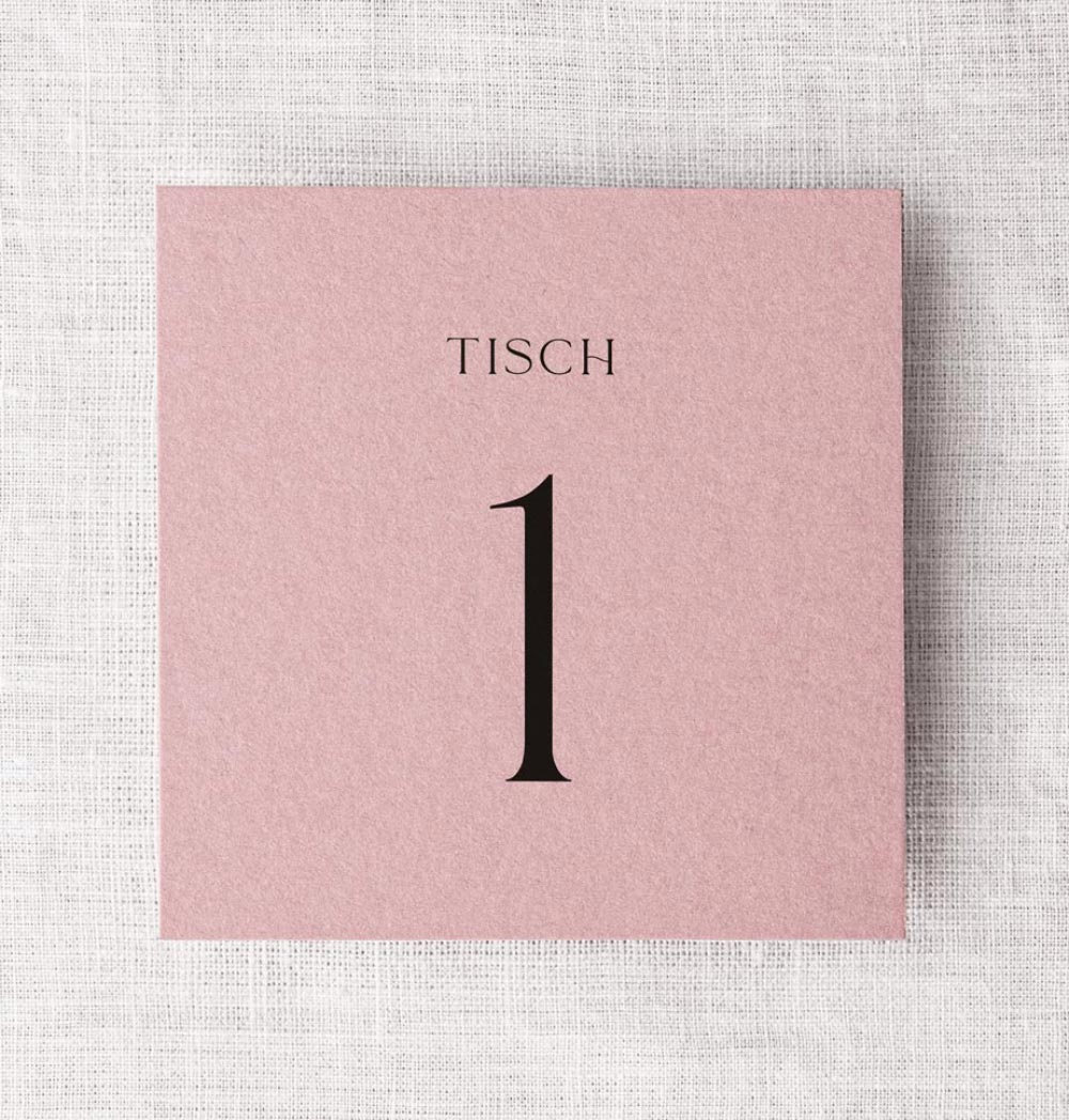 Hochzeitspapeterie: Moderne minimalistische Tischnummer Schild für die Tischdeko Hochzeitsdekoration dusty pink rosa