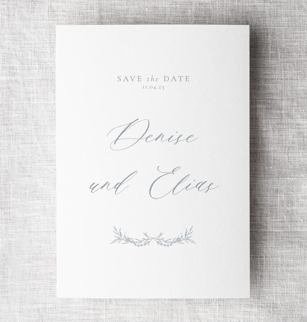 Hochzeitspapeterie: Elegante Save The Date Karte mit Hochzeitslogo, moderne Kalligrafie mit Illustration Zeichnung Zweig