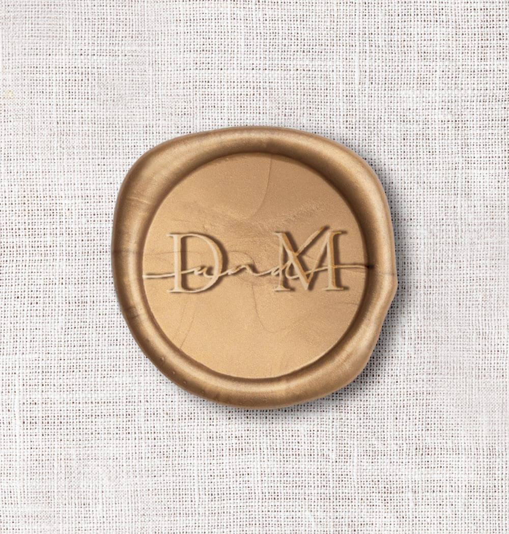 Personalisierter Siegelstempel, individuelle Wachssiegel in Gold mit den Initialen des Brautpaars / Hochzeitslogo