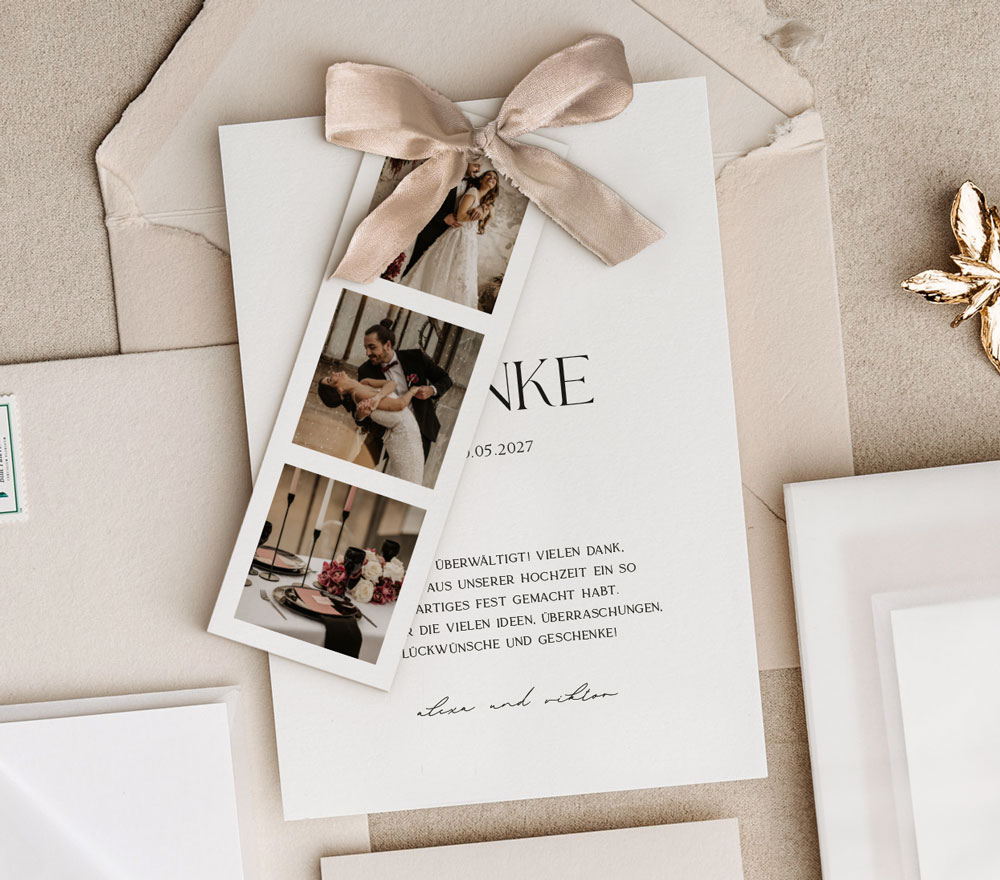 was-gehoert-zur-hochzeitspapeterie-dankeskarte-fotostreifen-seidenband-schleife-foto-modern-verlia-papeterie