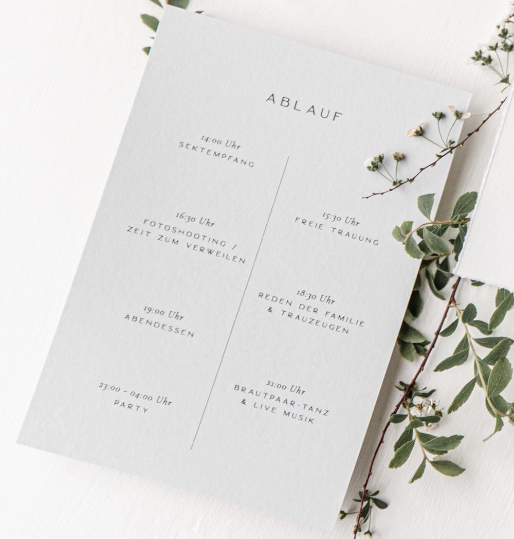 Programmkarte für Hochzeit mit Ablauf der Trauung